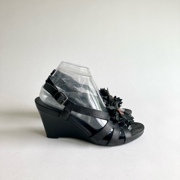 Ecco Black Leather Wedge Heeled Slingbacks size EUR 39, US 8.5 - Picture 2 of 13